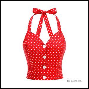 Vintage Pinup Halter Top Retro Rockabilly 1950s Style V Neck Tank